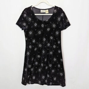 Vintage 90s Kathie Lee Collection Sz. M Velvet Dress Glitted Floral Embellished